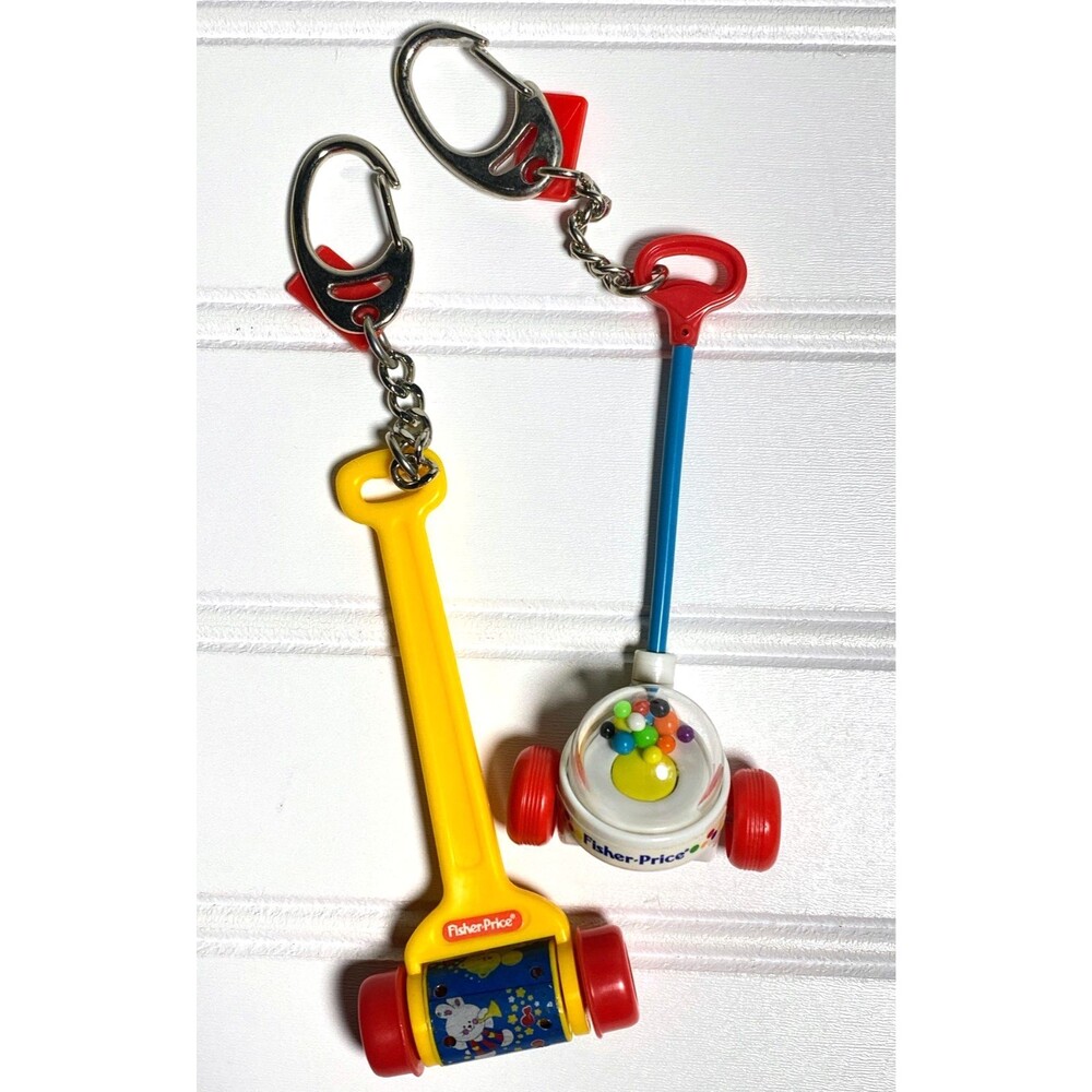 Fisher Price Corn Popper & Melody Push Chime Miniature Mini Keychains Vintage